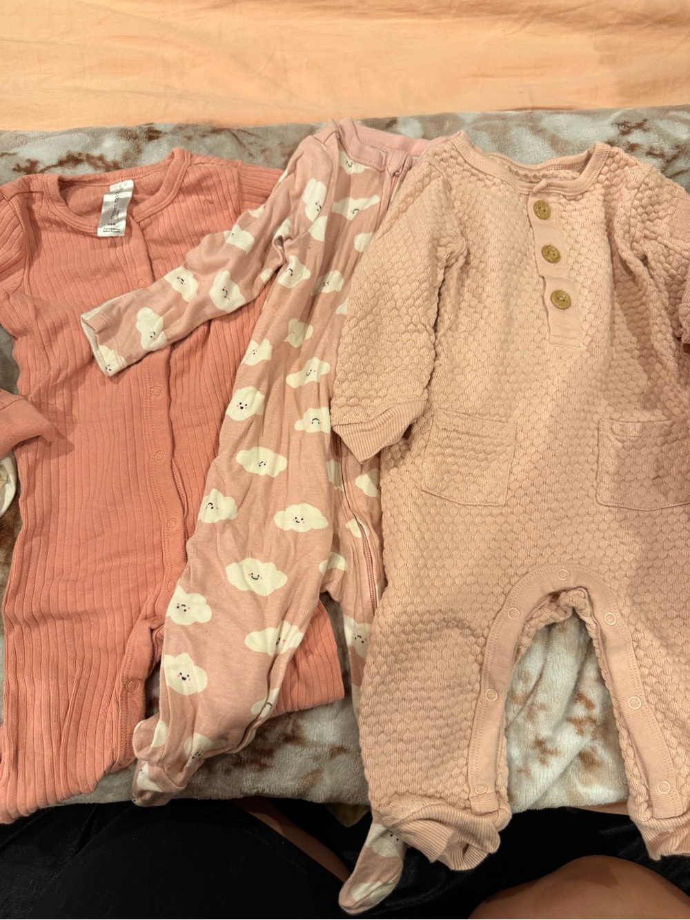 cloud island Soft Pink Baby One-Piece Set with Cloud Print